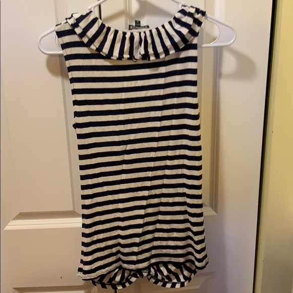 Express Ruffle Striped Top Blue & White Medium - Picture 5 of 5